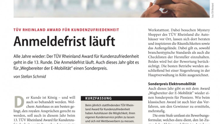 TÜV Rheinland Award für Kundenzufriedenheit: Anmeldefrist läuft