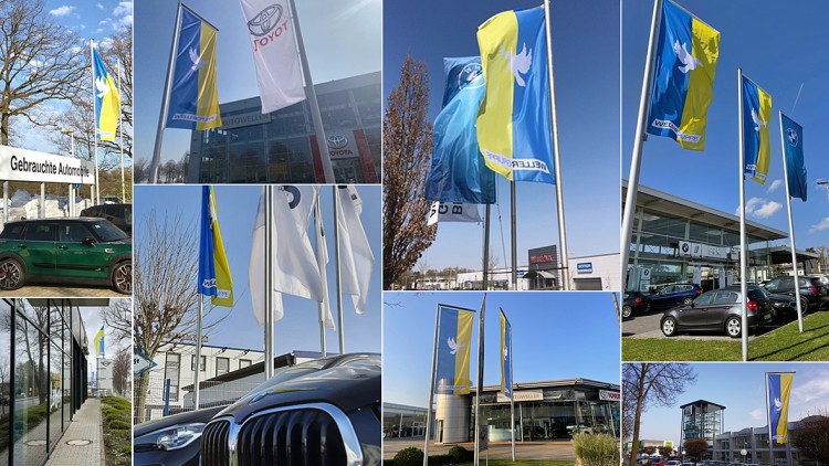 Wellergruppe zeigt Solidarität mit der Ukraine: Autohäuser hissen Friedensflaggen